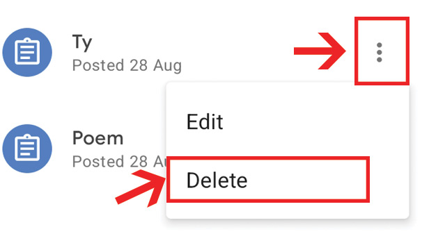 delete an assignment in google classroom